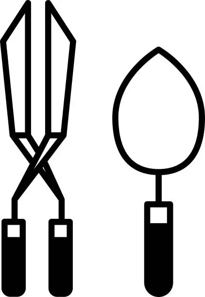 Vector illustration of gardening cutter and trowel glyph and line vector illustration