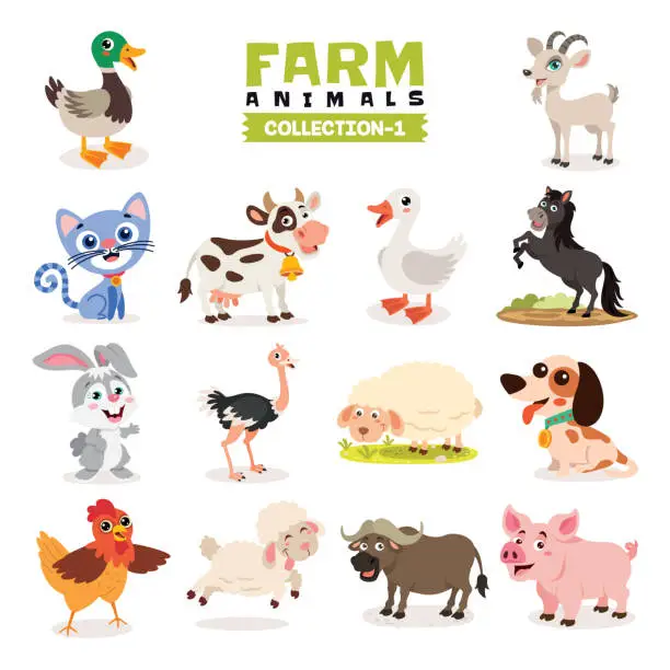 Vector illustration of Set Of Various Farm Animals