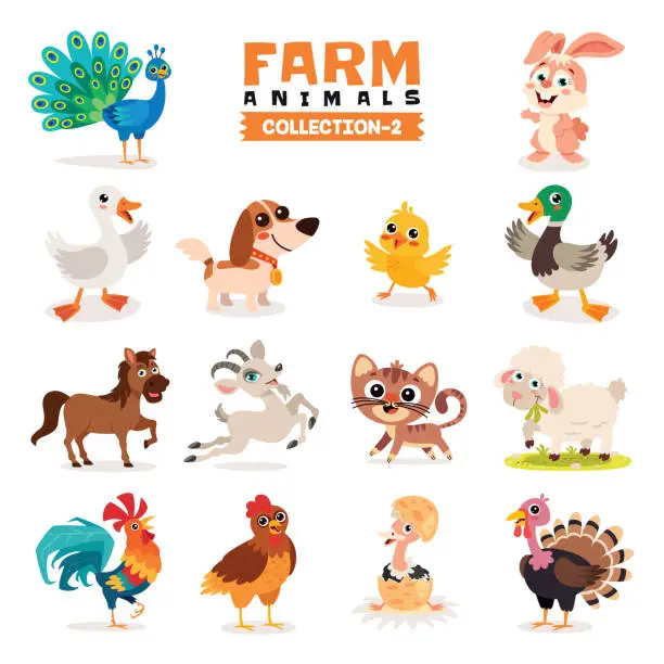 Vector illustration of Set Of Various Farm Animals