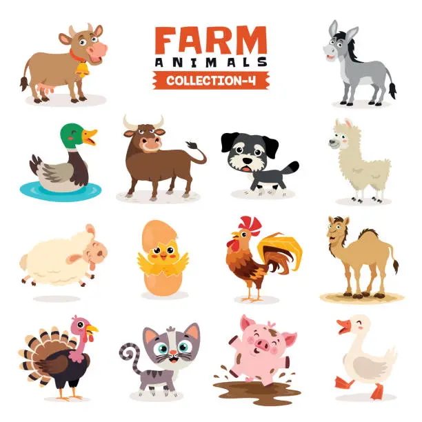 Vector illustration of Set Of Various Farm Animals