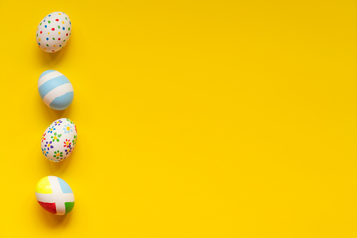 Easter Eggs on yellow background