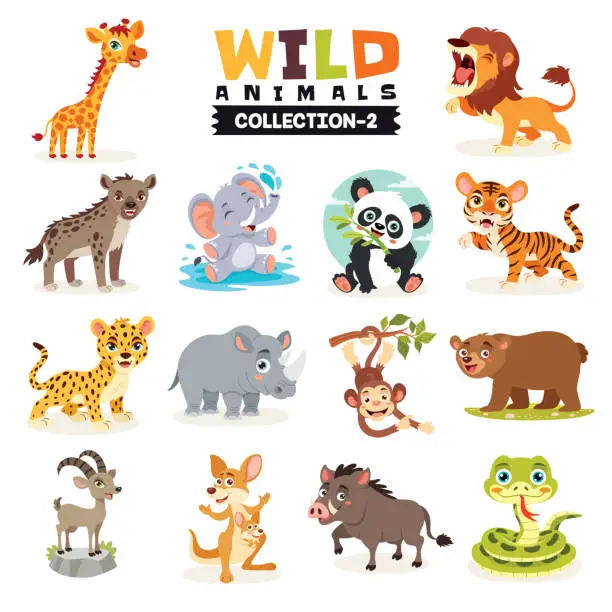 Vector illustration of Set Of Various Wild Animals