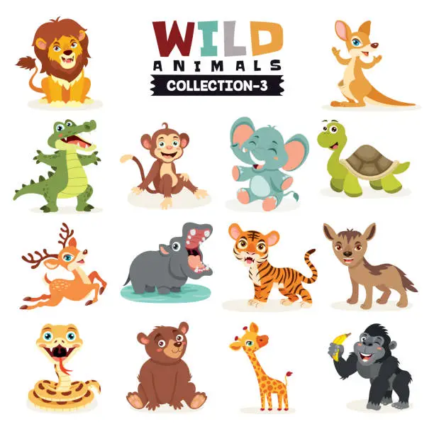 Vector illustration of Set Of Various Wild Animals