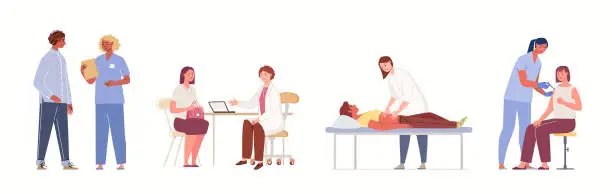 Vector illustration of Set of Situations For Narrow Medical Professionals and Patients.