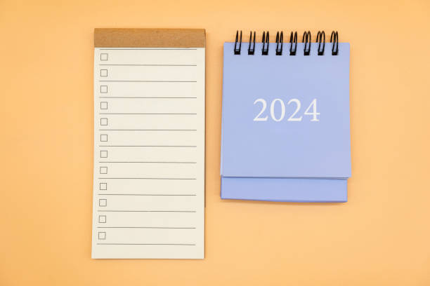 istock Blank to do list for text with checkbox and Simple desk 2024 calendar 2093310191