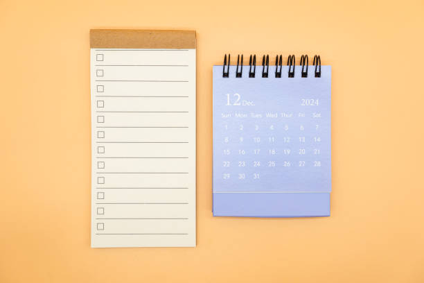 istock Blank to do list for text with checkbox and Simple desk calendar on DECEMBER 2024. Empty Check list. Copy Space. isolated background. To do list in December 2024. 2093310192