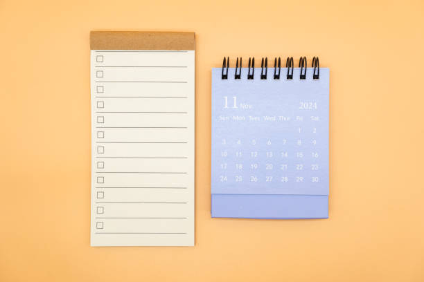 istock Blank to do list for text with checkbox and Simple desk calendar on NOVEMBER 2024. Empty Check list. Copy Space. isolated background. To do list in November 2024. 2093310195