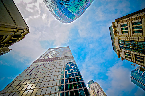 Skyscrapers in London, low angle view