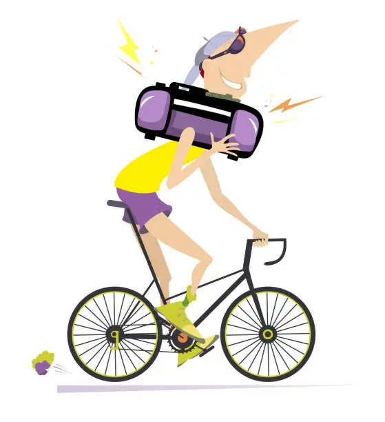 Vector illustration of Cartoon person with boom box riding a bicycle