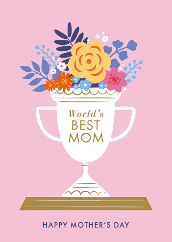 Mothers Day Trophy with flowers. Stock Illustration.