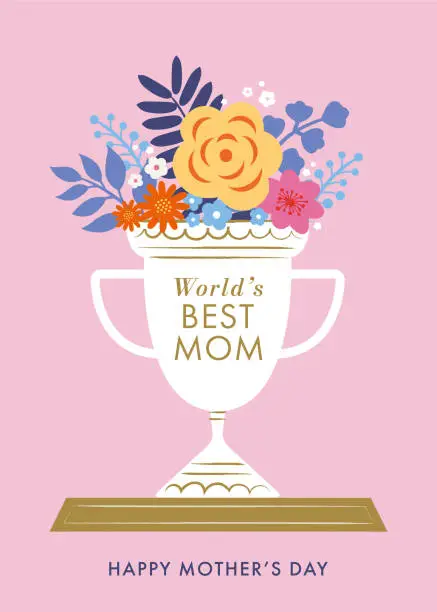 Vector illustration of Mothers Day Trophy with flowers.