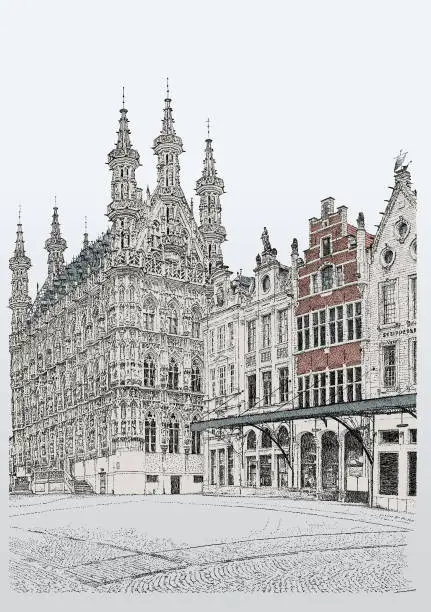 Vector illustration of Leuven Town Hall