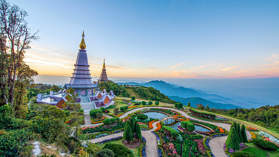 Landmark pagoda in Doi Inthanon National Park Chiang Mai Province, Thailand