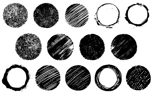 Black painted grunge circle sponge and pen marks vector illustration on white background
