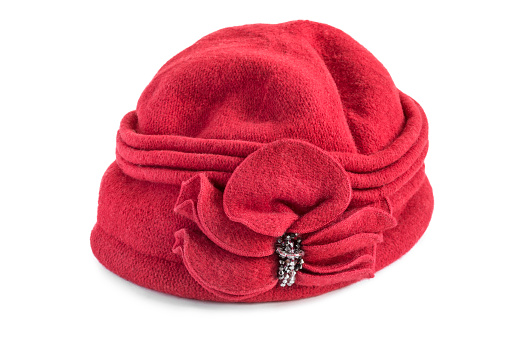 Vintage red wool elegant hat isolated on white background
