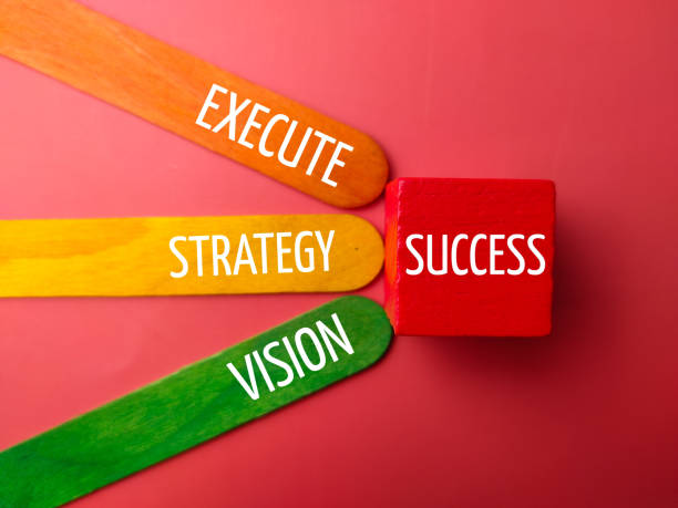 Wooden stick with the word SUCCESS EXECUTE STRATEGY VISION