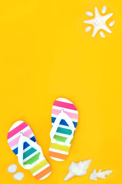 flip-flops on blue wooden background