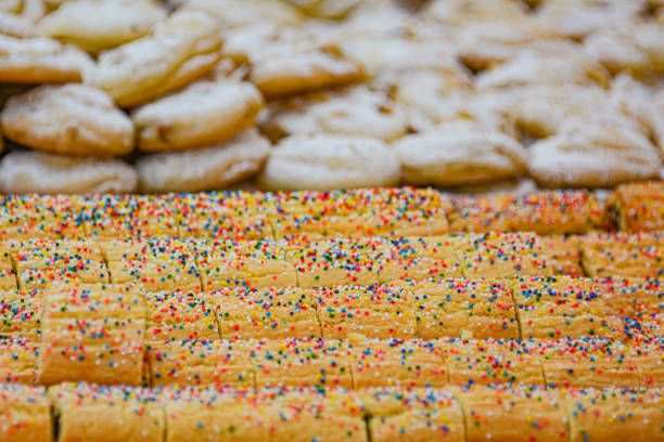 An assortment of baked goods stacked together