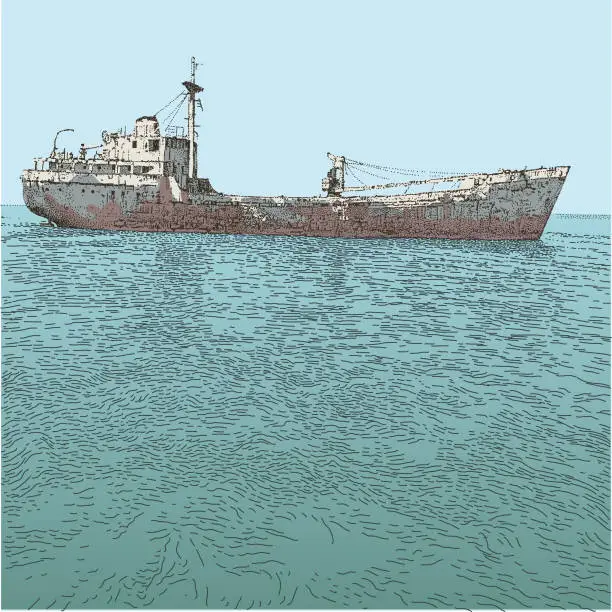 Vector illustration of Rusty Beached Boat