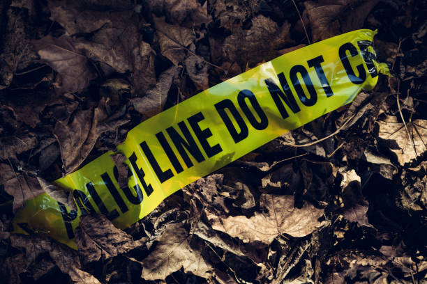 Yellow police cordon tape. Crime scene.