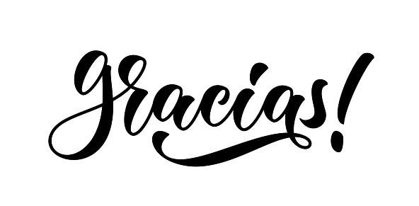 Gracias, vector hand lettering. Spanish phrase that translates as Thank You. Vector typography design. Calligraphic text isolated on white bg.