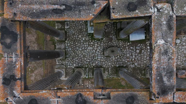 Aerial view of the ancient city of Aizanoi, aerial view of the Temple of Zeus in the ancient city of Aizanoi, Aizanoi Ancient City in Kütahya Çavdarhisar, Popular tourist destinations in Turkey