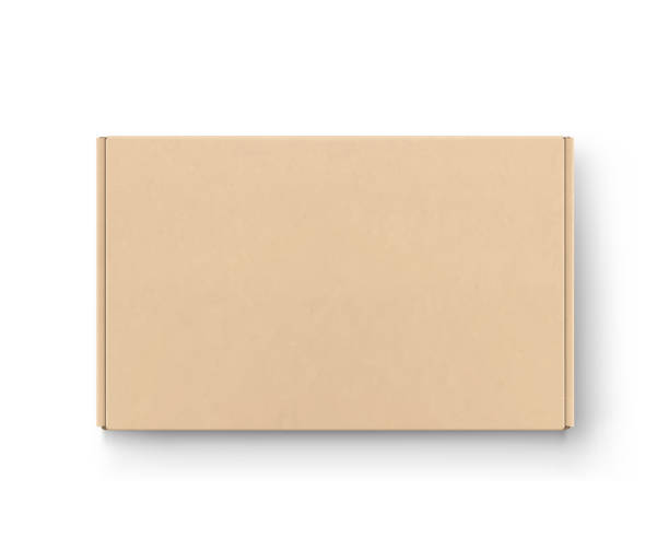 Realistic close kraft brown mailing box mockup. Flat lay view. Ready for presentation your product. Vector illustration isolated on white background. EPS10. cardboard box mockup stock illustrations
