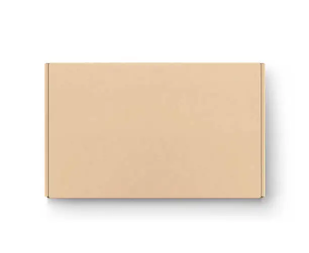 Vector illustration of Realistic close kraft brown mailing box mockup.