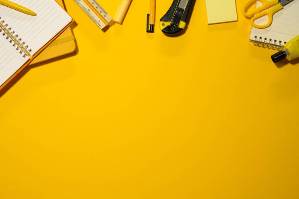 istock School supplies on yellow background. Flat lay, top view with copy space 2093408265