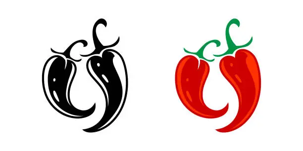 Vector illustration of Chili pepper icons, spicy red hot peppers for flavor or food taste. Vector spicy chili or chile and cayenne or jalapeno peppers