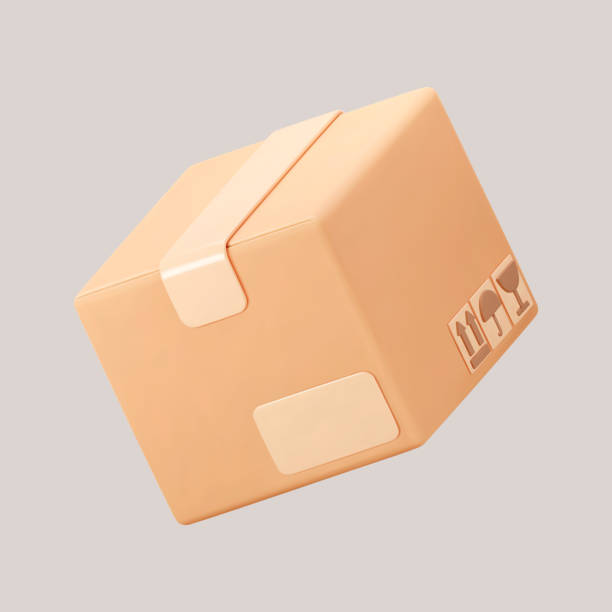 istock 3D cardboard closed box icon with symbols isolated on gray background. Render delivery cargo box with fragile care sign symbol, handling with care, protection from water rain. 3d realistic vector 2093423420