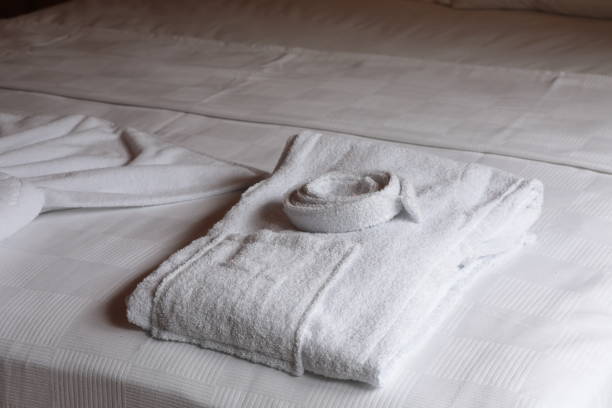 istock Neat towel on the bed in boutique hotel 2093432171