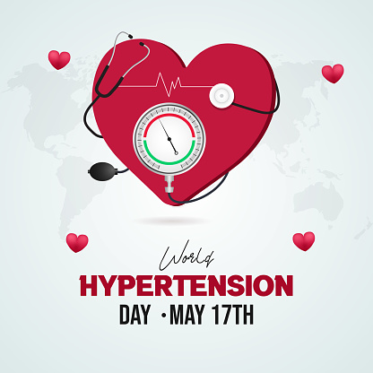 World Hypertension Day May 17th with measure stethoscope and heart illustration