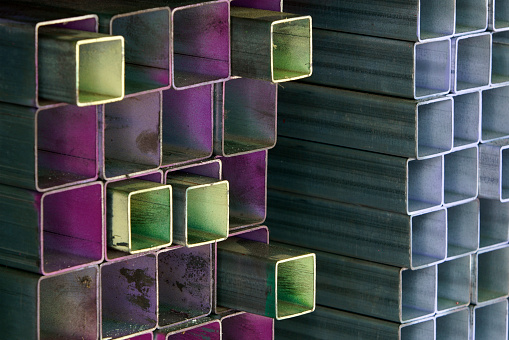 stack of colorful square steel pipe