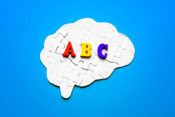 istock Brain Shaped Puzzle with Colorful ABC Letters on Blue Background 2093493654