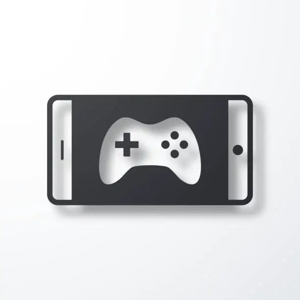 Vector illustration of Video game on smartphone. Icon with shadow on white background
