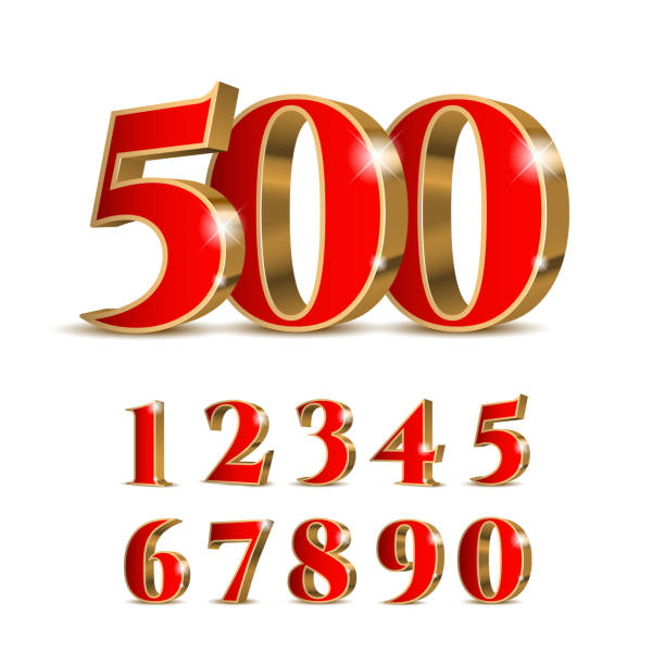 3d red numbers with golden outline - number 4 gold number three dimensional shape stock illustrations