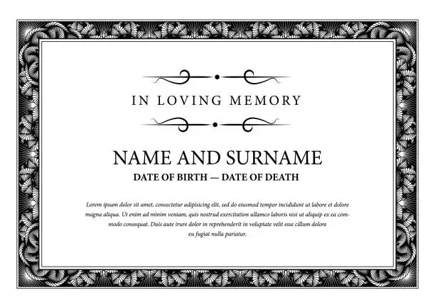 Vector illustration of Funeral card. In loving memory of those who are forever in our hearts.