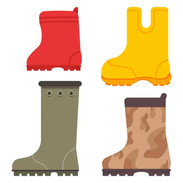 Vector illustration of Rain boots vector cartoon set isolated on a white background.