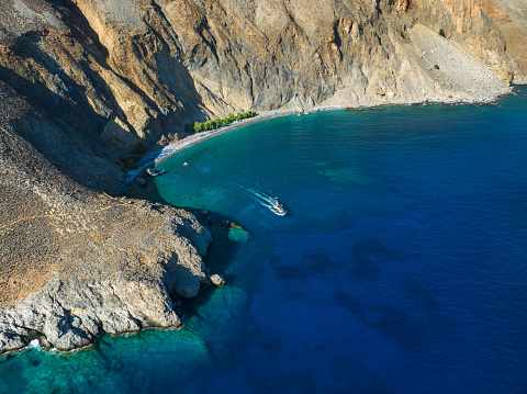 Aerial view on famous Sweet water beach (Glyka Nera) in South Crete.