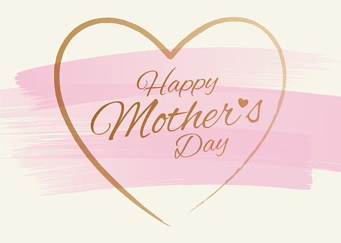 Mother's Day with gold colored hand lettering on the grunge pink colored background. Stock illustration