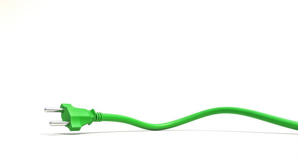 Green power cord with creative twists on white background