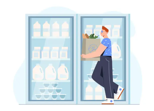 Vector illustration of Refrigerator with food vector