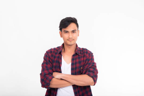 Portrait of smiling young man in isolated on white background.