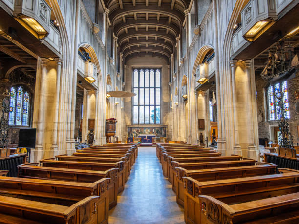 Interior of the All Hallows by the Tower - London London, United Kingdom - February 26, 2024: All Hallows by the Tower - The oldest church in the city of London all hallows by the tower stock pictures, royalty-free photos & images