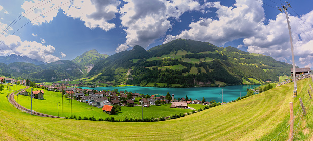 Panoramic view of swiss village Lungern, canton of Obwalden, Switzerland