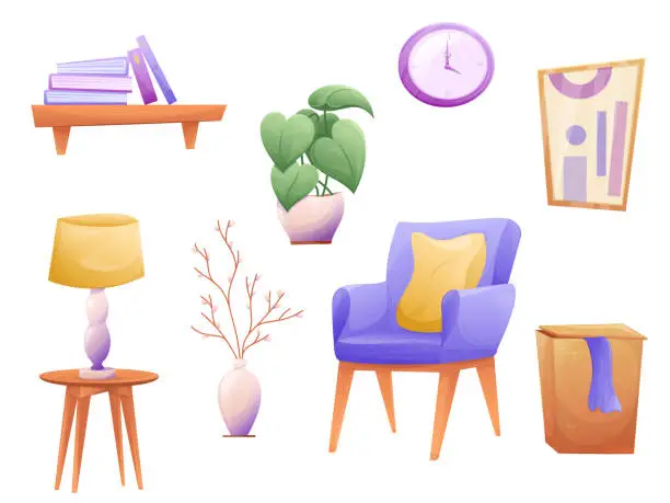 Vector illustration of Set of interior elements for room decoration