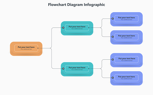 Simple modern template for flowchart diagram. Flat infographic design with thin lines for website or data presentation.