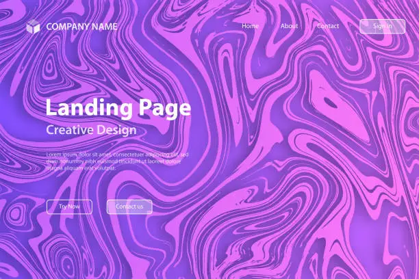 Vector illustration of Landing page Template - Liquid background with Purple gradient - Trendy design