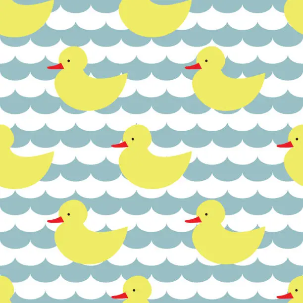 Vector illustration of Vector seamless pattern with yellow ducks . The bath curtain.